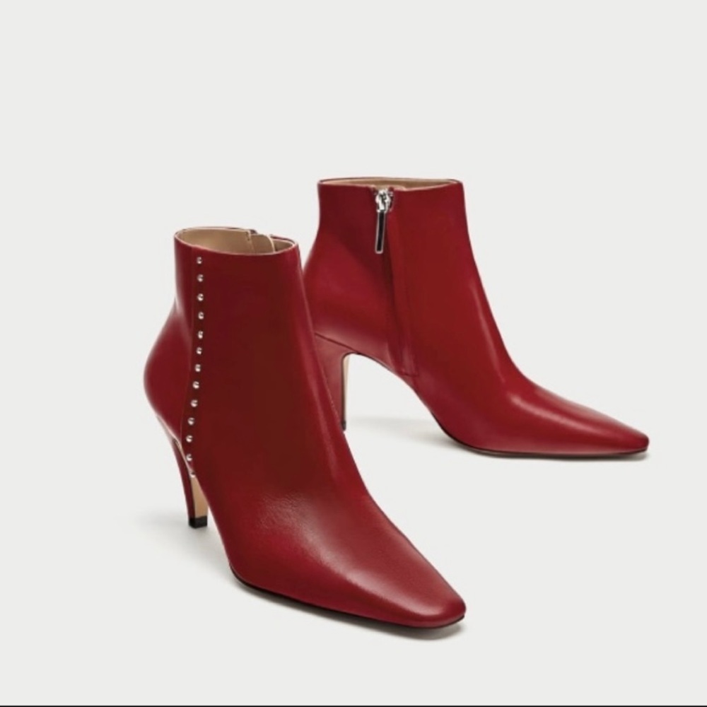 Zara red leather ankle boots